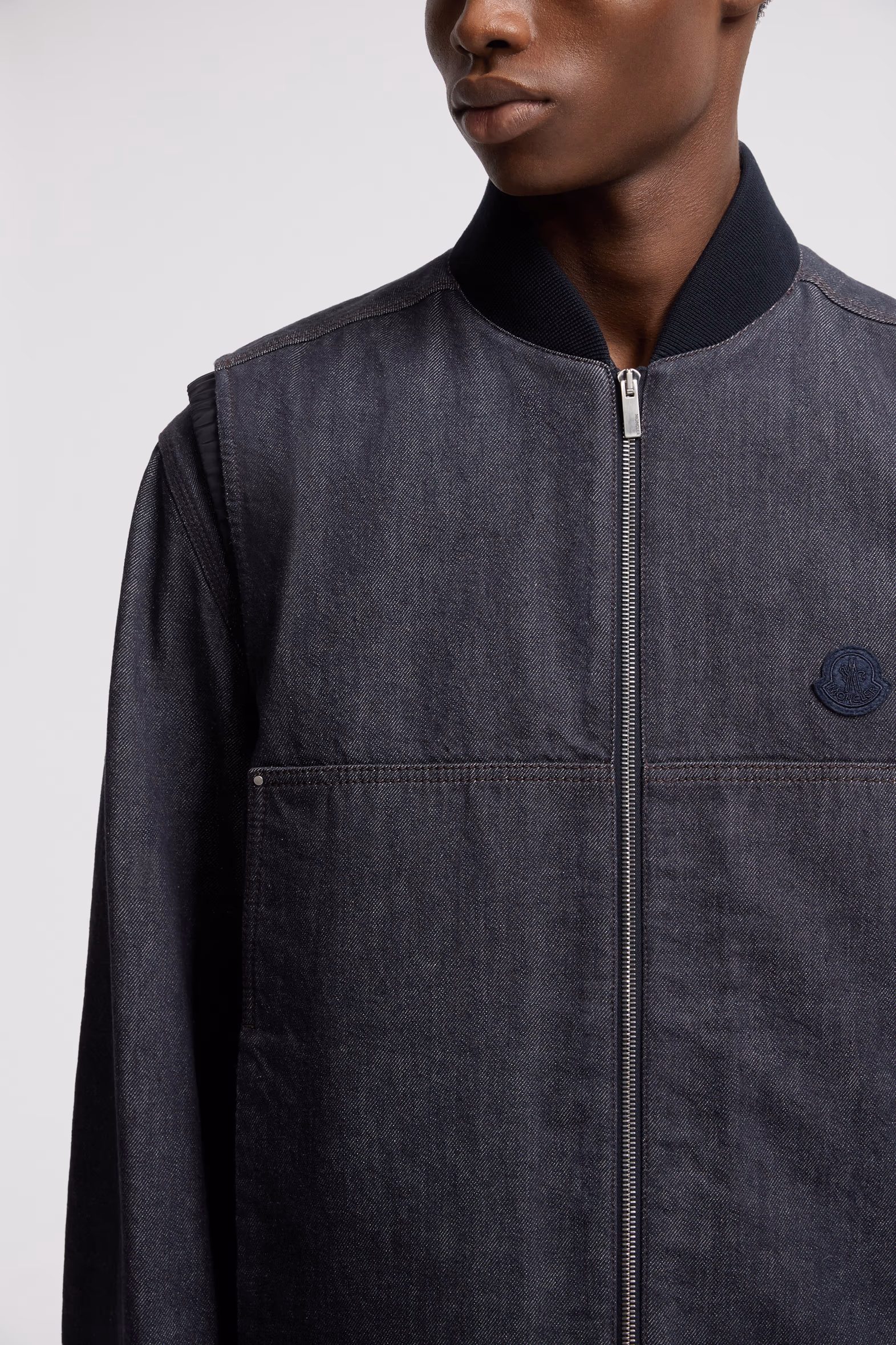 Ranche Denim Down Vest Men Denim Blue Moncler 7